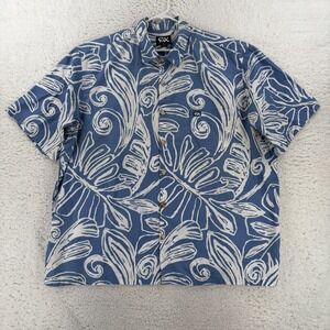 Rix Mens Big 4X Blue Floral Hawaiian Short Sleeve Button Up Shirt Made in USA